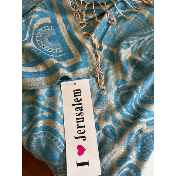 Blue & Gold Fringed Shawl/Scarf From The Holy Land - Picture 6 of 6